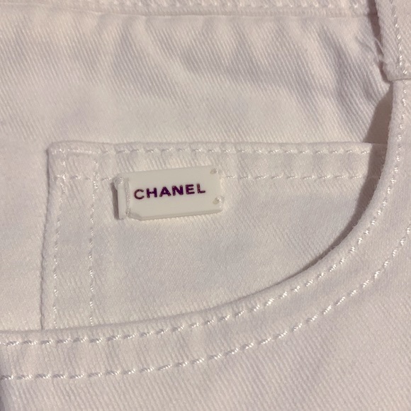 RARE🤍CHANEL 03C Camellia Flower 90’s Baggy Laser Cut Barrel White Vintage Jeans - Picture 7 of 16